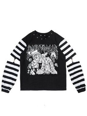 NEW ACDC RAG - Bunny Dolls Punky Bunny Black White Long Sleeves Oversized Tee
